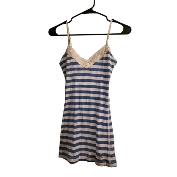 Abercrombie & Fitch Tops - Vintage Y2K Abercrombie & Fitch Blue Striped Tank Top Cami Lace Trim Size S